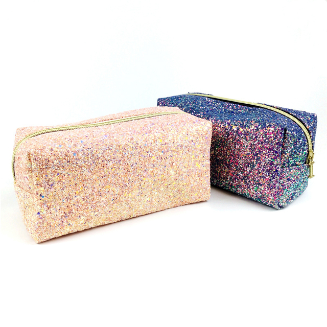 Farverig Glitter Shine Kosmetisk Pouch Lynlås Håndtaske Rejsetaske
