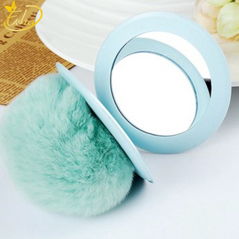 Pocket kosmetisk spejl med pels med nøglering
