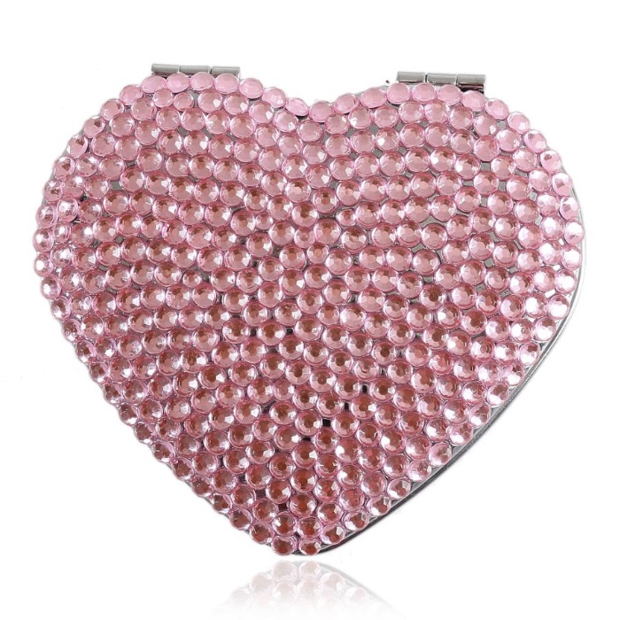Hjerteform PU læder metalramme lommespejl