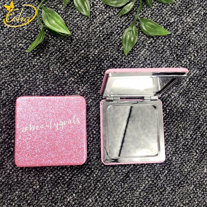 Metal dobbeltsidet firkantet foldbart mini kosmetikspejl