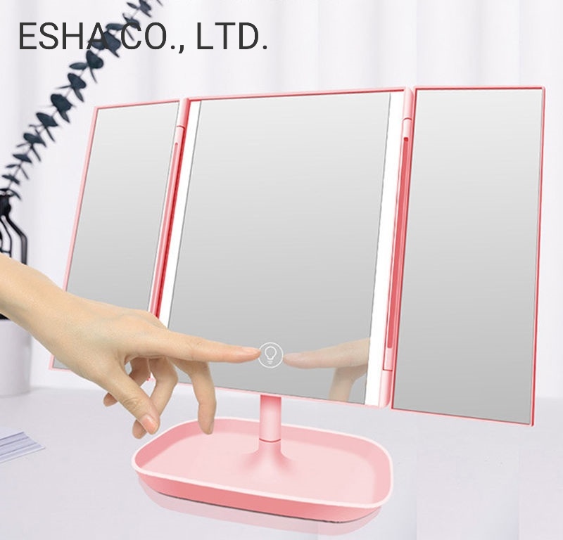 Tre-sidet sammenfoldelig LED-spejl-kommode Makeup-spejl